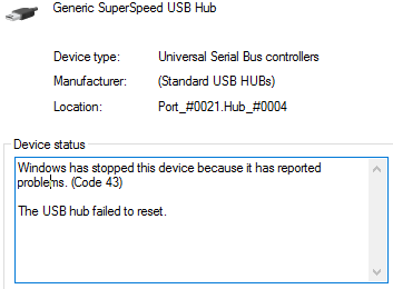 USB Device Error Code 43